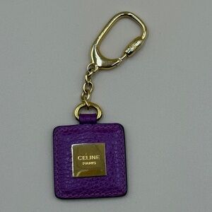 Celine Paris Purple Leather Bag Charm Keychain with Gold Hardware & COA